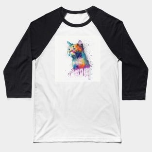 Tabby Cat Portrait In Watercolors & Pen Baseball T-Shirt